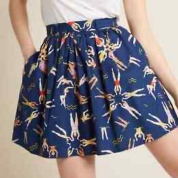 Modcloth Dresses & Skirts - ModCloth | Synchronized Swimmers Print Cotton Knee length Skirt L